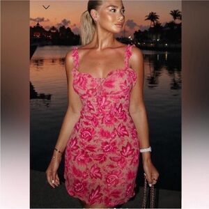 White Fox Boutique Pink Ruffle Floral Dress